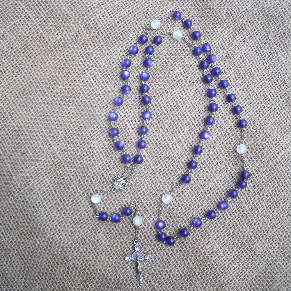 Handmade Pewter Crucifix Rosary Aqua Aura Beads